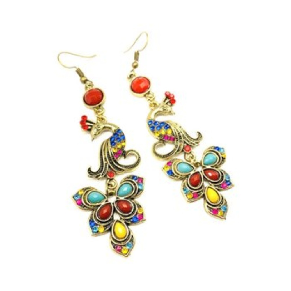 Novadab rhinestone/goldtone peacock earrings